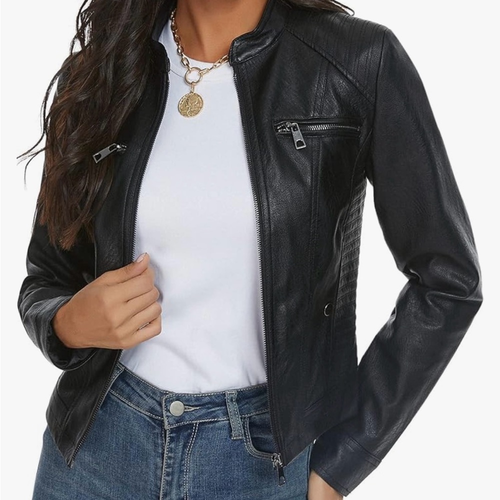 Black Faux Leather Motorcycle Jacket
